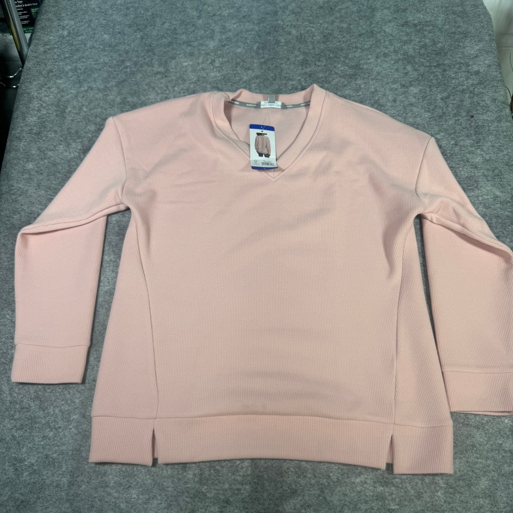 Marc New York Andrew Marc Rosewater Pink Ribbed V-Neck Sweatshirt 1735415 L